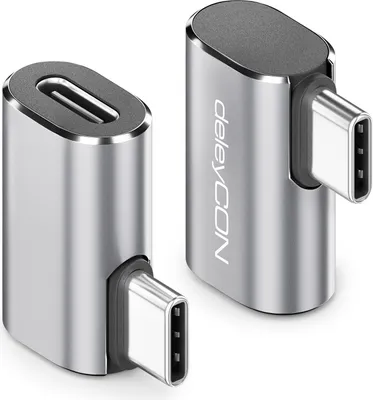 Produktbild von deleyCON USB-C Adapter Winkel 90 Grad (2 Stück) 40Gbps, 240W, 8K60Hz, Aluminium Gehäuse, Typ C Stecker auf Buchse Kompatibel mit Smartphone Tablet Laptop Notebook PC Switch uvm.