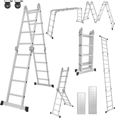 Image de TolleTour Echelle multifonctionnelle Echelle pliante 4x4 582cm Echelle télescopique Echelle à cadre A Echelle d'appui Echelle de ménage Echelle en aluminium