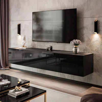Produktbild von TV-Hängeschrank COLGANTE 200 Schwarz Hochglanz mit LED  Schwarz / Schwarz hochglanz