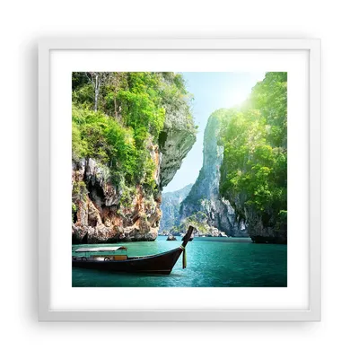 Produktbild von Gerahmtes Poster - Weißer Rahmen - Boot Klippen Natur Felsen - 40x40 cm - Wand Bild - Wanddeko - Wandbilder - Kunstposter - Wandposter - Bilderrahmen - Bilder - Kunstdruck - Wandbild - P2WAC40x40-2787
