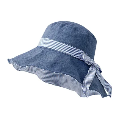 Produktbild von UPF50+ Sonnenhut Damen, Atmungsaktive Faltbar Fischerhüte, Sommerhüte mit Bogen, Klettverschluss Verstellbar, Blau