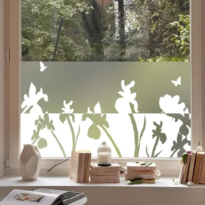 Image de Film pour fenêtre - Protection anti-regard opaque avec motif floral blanc - Adhésion statique, sans colle - 44,5 x 200 cm