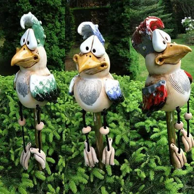 Produktbild von 3x Hühner Deko Gartendeko Für Draußen Figuren, Huhn Tierfigur Gartenstecker Figur Handarbeit Ornament, Harz Gartenfiguren & Gartenstatuen Außen Dekor
