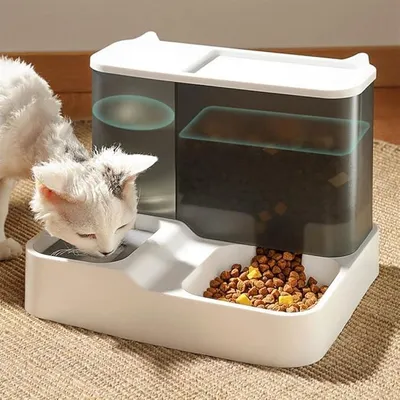 Produktbild von 2 in 1 Futterspender und Wasserspender Set für Hund und Katze, Futterautomat mit 2,8L Trockenfutter und 1L Wasser, Futterstation für Haustiere