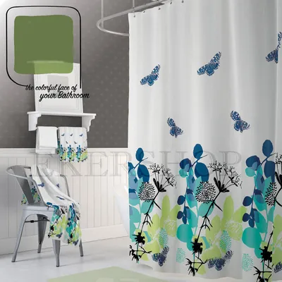 Produktbild von DIGITALDRUCK Textil Duschvorhang 240x200 cm ELEGANTE NATUR Grün Weiß inkl. Ringe