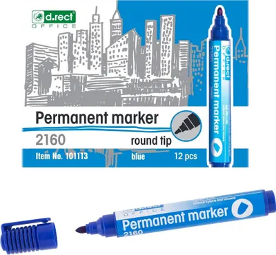 Produktbild von D.RECT 2160 Permanentmarker wasserfest mit Rundspitze für viele Oberflächen Blau 12 Stück