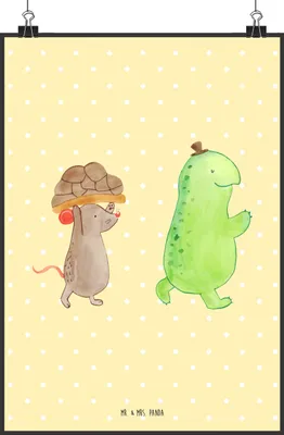 Produktbild von Mr. & Mrs. Panda Bild Schildkröte Maus DIN A0 - Gelb Pastell - Geschenk, drucke, Beste Freundinnen, Wanddekoration, Freunde, kunstdruck poster, wanddeko