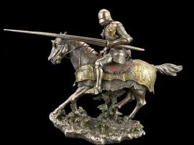 Immagine prodotto di Veronese: Grande cavaliere a cavallo con lancia WU73739A4 | Statua di cavaliere in bronzo dipinta a mano | Decorazione medievale, idea regalo