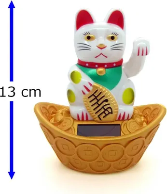 Produktbild von Winkekatze 358 C – 13 cm, Weiß, Solarbetriebener Glücksbringer für Reinheit & Glück