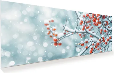 Produktbild von Glasbild 125x50cm in XXL für Wohnzimmer, Schlafzimmer Motiv Beeren im Schnee