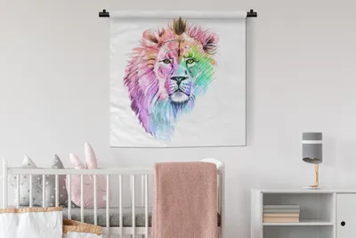 Produktbild von MuchoWow® Wandteppich Wandbehang Löwen - Illustration - Farben 90x90 cm Tapisserie Dekoration Wandtuch - Wandaufhänger