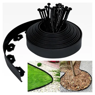 Produktbild von Kunststoff Rasenkante 10m - Flexible Beetumrandung mit 30 Erdankern, Schwarz
