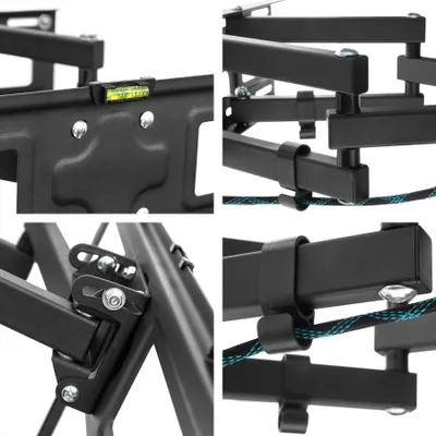 Produktbild von Tectake TV-Wandhalterung, 26-75 Zoll (66-191 cm), VESA 50x50-400x400, ausziehbar, schwenkbar, neigbar 5° bis -15°, stufenlos breitenverstellbar, Wandabstand 80-520 mm, max. 100 kg, Stahl, Schwarz, mit Wasserwaage, 5,4 kg