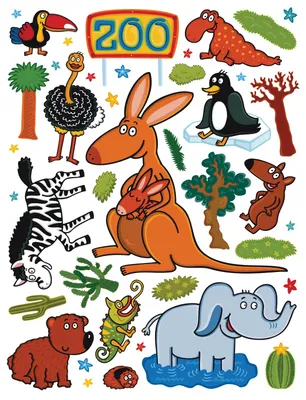 Obrázek produktu pro Sanders & Sanders nástěnné tetování ZOO zvířata zelená, hnědá a modrá - 600245 - 65 x 85 cm