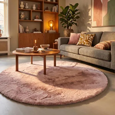 Produktbild von Volero - Hochflor Teppich Rund - Comfy Supreme Rosa - Ø 80 cm - Wohnzimmer, Esszimmer, Schlafzimmer - Ländlich, Modern, Skandinavisch