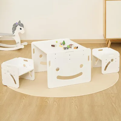 Imagen del producto de Mesa Montessori con 2 sillas para niños de 1 a 3 años - Blanca