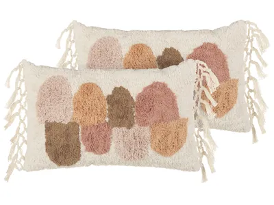 Zdjęcie produktu dla BELIANI 2 poduszki wielokolorowe bawełniane 30 x 50 cm tuftowana z frędzlami boho styl poszewka