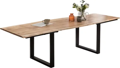 Produktbild von Esstisch Baumkante Akazie natur 160(260)x90 Ansteckplatten schwarz PAULO