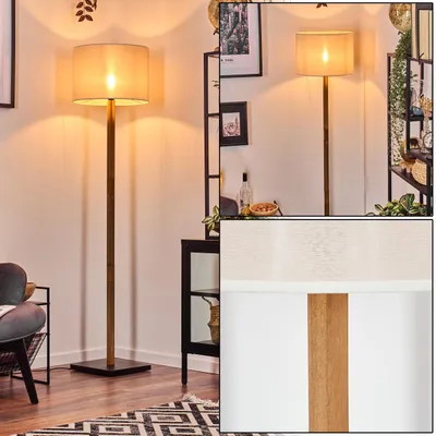 Produktbild von Schiavonea Stehlampe mit Holzfuß und Schirm aus Stoff