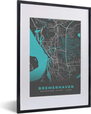 Produktbild von MuchoWow® Gerahmtes Poster Blau - Deutschland - Karte - Stadtplan - Bremerhaven 30x40 cm - Poster mit Schwarzem Bilderrahmen Wandposter Rahmen Foto Bilder - Wandposter Schlafzimmer