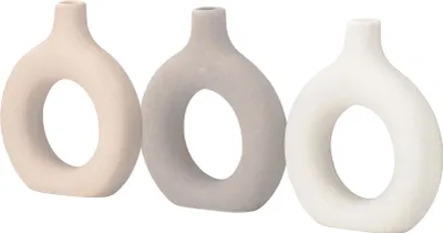 Produktbild von 3er Set Donut Vase H12cm Keramik Beige Blumenvase Rund Dekovase Tischdeko Deko