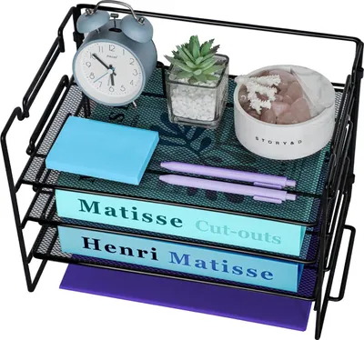 Produktbild von 3-stufiger Schreibtisch Organizer aus Metallgitter mit Briefablage - Zeitschriftenablage Schreibtisch Organizer - Bürodateien Schreibtischaufbewahrung - Drahtgitter Papierablage für Büro Schule Zuhause