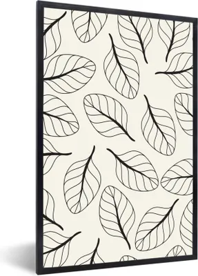 Produktbild von MuchoWow® MuchoWow® Gerahmtes Poster Natur - Blätter - Muster - Schwarz 60x90 cm - Poster mit zchwarzem Bilderrahmen - Kunst