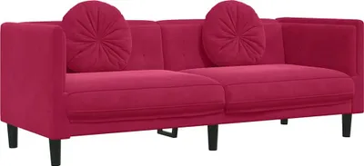 Produktbild von vidaXL Sofa mit Kissen 3-Sitzer Weinrot Samt