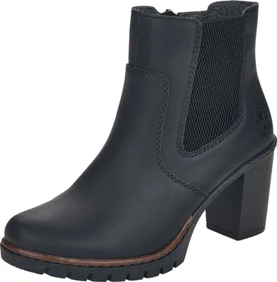 Produktbild von Rieker Damen Stiefelette mandelförmige Spitze Blockabsatz Stretcheinsatz Y2574, Größe:41 EU, Farbe:Schwarz
