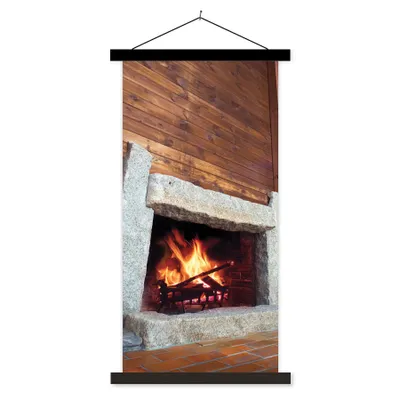 Produktbild von MuchoWow® Textilposter Kamin aus Stein 40x80 cm mit schwarzem Rahmen - Wandemalerei