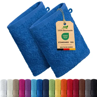 Immagine prodotto di Set di 2 asciugamani della serie ARIZONA di AR Line – 100% cotone, 500 g/m², set di 2 guanti da bagno 15x21 cm, colore: blu reale