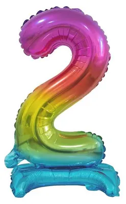 Produktbild von Folienballon Zahl 2 bunt regenbogen stehend