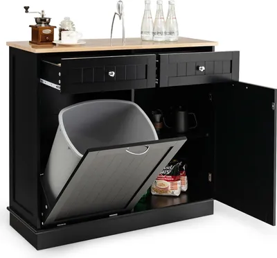 Produktbild von COSTWAY Kommode für Mülleimer 42L, Küchenschrank mit großer Arbeitplatte & 2 Schubladen & verstellbarem Regal, Mülleimerschrank (Schwarz)