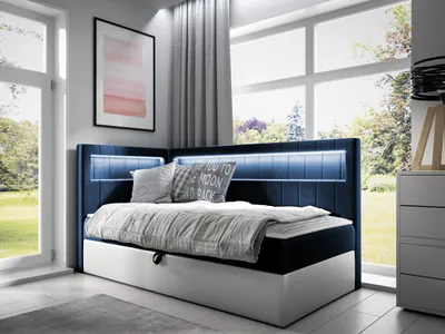 Produktbild von MIRJAN24 Boxspringbett Gold Junior 3 90x200, Einzelbett mit Bonellfederkern, Härtegrad - H3 (Farbe: Soft 017 + Fresh 11, Seite zum Öffnen des Bettkastens: Links)