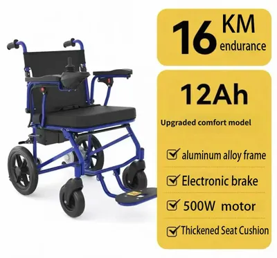 Produktbild von Elektrischer Rollstuhl, faltbares Design, 500W Leistung, Dualmotoren, schwarzes Kissen