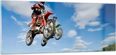 Produktbild von Bilder auf glas - Motorrad Reiter Himmel - 100x40cm - Glasbilder - Wandbilder - Kunstdruck - zum Aufhängen bereit - Wanddekoration aus Glas - Glas Bilder - Wandbild auf Glas - GAB100x40-0126