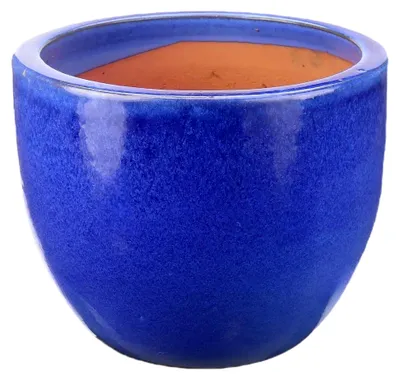 Produktbild von Blumentopf/Pflanzgefäß, glasiertes Steinzeug, Eiertopf in Blau 28x24cm, frostfest und handgefertigt
