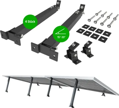 Produktbild von NuaSol držák balkonové elektrárny sada 2 kusů | Držák pro fotovoltaické systémy 4 kusy | Úhel sklonu 15-30° | Nastavitelná délka 390 - 693 mm | Černá barva
