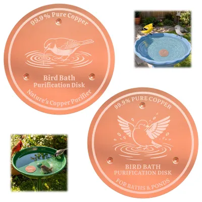 Imagen del producto de Discos de cobre para baños de pájaros, 2 unidades, cobre puro al 99,9%, discos de limpieza para baños de pájaros