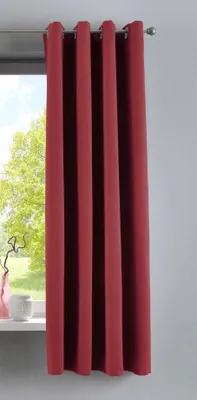 A red curtain hanging in front of a window.