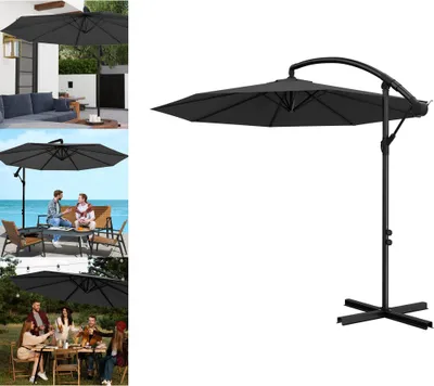 Image de XINZI Parasol à pied déporté  Parasol de jardin Parasol à manivelle Inclinable Parasol de marché Parasol de terrasse UV40+, 300 cm Gris foncé (sans LED)