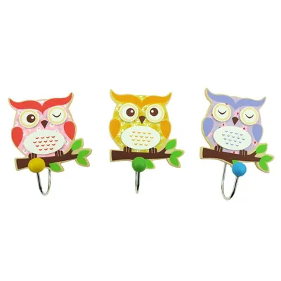 Produktbild von Inware Kindergarderobe Wandhaken, Eulen, Holz, Modell 0659, 1 Stück, sortiert, 8 cm x 11 cm