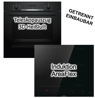 Produktbild von Herdset Bosch Backofen Hydrolyse 3DHeißluft Teleskopauszug  + Induktionskochfeld AreaFlex PowerBoost Touch