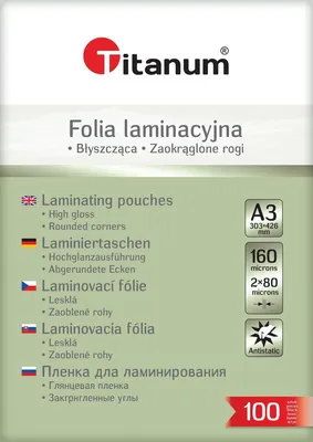 Zdjęcie produktu dla Folia do laminowania A3 100 szt 80 mic Titanum