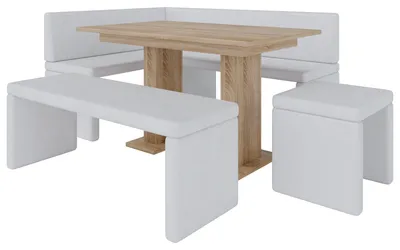 Obrázek produktu pro Rohová lavice AKIKO METAL se stolem a lavicemi 168x128 vlevo - rohová skupina lavic pro vaši jídelnu, moderní kuchyni, posezení, jídelní kout. Ideální do kuchyně, kanceláře a recepce