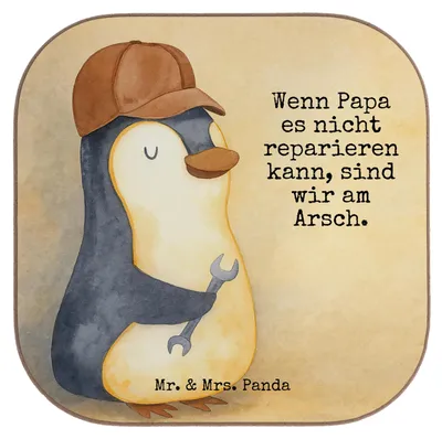 Produktbild von Mr. & Mrs. Panda Holzuntersetzer Wenn Papa es nicht reparieren kann, sind wir am Arsch Design - Weiß - Geschenk, Vatertag, Untersetzer Gläser, Pinguin, für, Coaster
