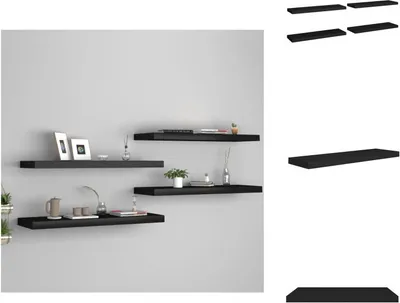 Obrázok produktu pre vidaXL Plávajúce police 4 ks čierne 80x23,5x3,8 cm MDF - Nástenné police