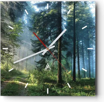 Produktbild von Wanduhr - Quadrat - Glasuhr - Wald Dämmerung die Sonne - 40x40cm - Schleichendes Uhrwerk - Lautlos - zum Aufhängen bereit - Dekoration Modern - Wanddekoration aus Glas - C3AC40x40-4398