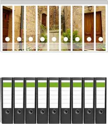 Produktbild von Wallario 9 Stück breite Ordner inkl. Klebeetiketten mit Motive Weg durch die Altstadt - Toskana in Italien -  Set mit Rückenschildern / Ordnerrücken Stickern