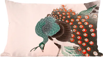 Produktbild von MuchoWow® Zierkissen Sofakissen Wohnzimmer Dekokissen 60x40 cm Pfau - Japanisch - Pfauenfedern - Vintage - Kopfkissen - Polster mit Foto